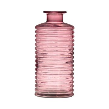 Vase bouteille en verre STUART avec rainures, rose-transparent, 31cm, Ø14,5cm