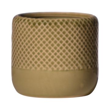 Pot de fleurs en céramique DANYLO, motif losange, vert-marron, 10,5cm, Ø12cm