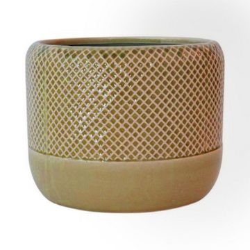 Pot de fleurs en céramique DANYLO, motif losange, vert-marron, 15cm, Ø19cm