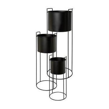 Pot de fleurs rond SULOLA avec un support en métal, noir, 19x50cm, 23x65cm, 28x80cm
