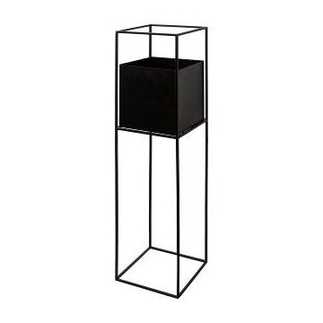 Pot de fleurs carré QUANDA avec un support en métal, noir, 25x25x100cm