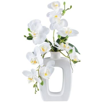 Orchidée Phalaenopsis artificielle DRUKLON, vase en céramique, racines, blanc, 40cm