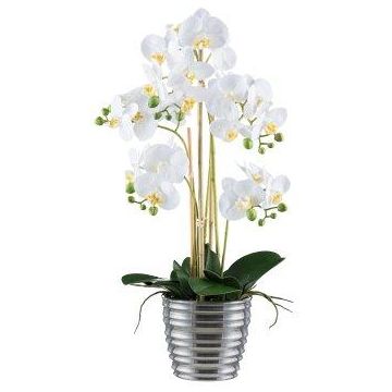 Orchidée Phalaenopsis artificielle VORDLIN, pot en céramique argenté, racines, blanc, 60cm