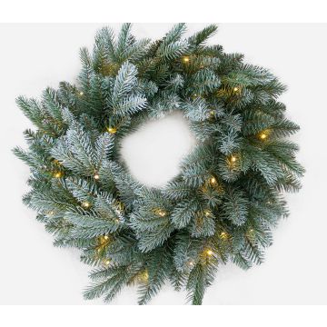 Couronne de sapin artificielle BUFFALO, bleu, givré, LEDs, Ø60cm
