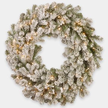 Couronne de sapin artificielle LINZ, blanc, enneigé, LEDs, Ø75cm