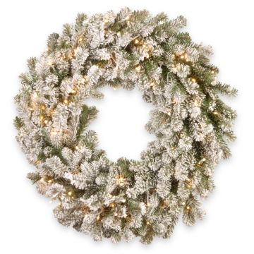 Couronne de sapin artificielle LINZ, blanc, enneigé, LEDs, Ø75cm