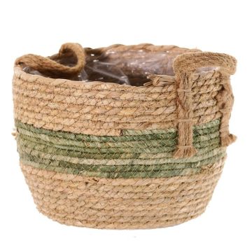 Corbeille / cache-pot UPALI, zostère liée, 2 poignées, beige-vert, 26cm, Ø30cm
