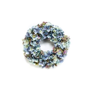 Couronne d'hortensias en tissu XIOMARA, bleu-vert, Ø40cm