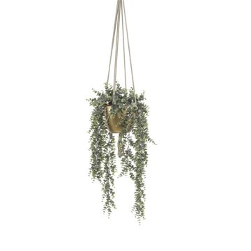 Suspension d'eucalyptus artificiel RAMINA, pot en céramique doré, vert-gris, 75cm