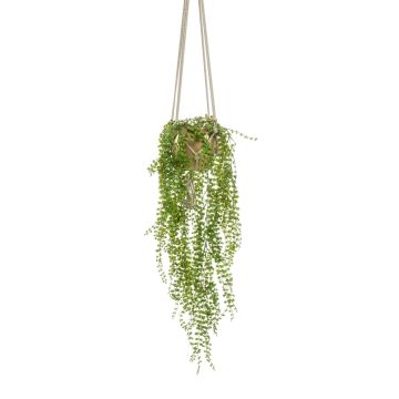 Suspension figuier rampant artificiel AMADOR, pot en céramique doré, vert, 100cm