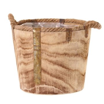 Cache-pot en bois DABIH avec poignées en corde, brun, 24cm, Ø29cm