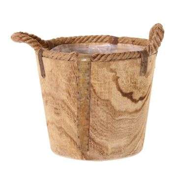 Cache-pot en bois DABIH avec poignées en corde, brun, 22cm, Ø24cm