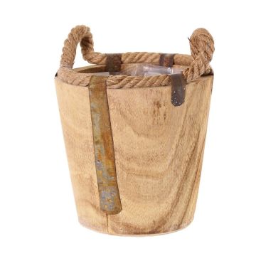 Cache-pot en bois DABIH avec poignées en corde, brun, 19cm, Ø20cm