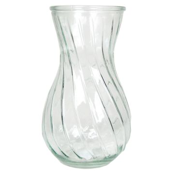 Vase décoratif en verre CARMILLA avec rainures torsadées, transparent, 22cm, Ø13cm
