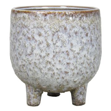 Pot de fleurs en céramique NOREEN, moucheté, sur pieds, gris-marron, 10,5cm, Ø11cm