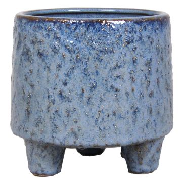 Pot de fleurs en céramique NOREEN, moucheté, sur pieds, bleu-marron, 13,8cm, Ø14cm