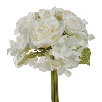 Bouquet de fleurs artificielles FOUDILA, roses, hortensias, blanc, 25cm