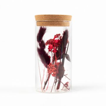 Fleurs séchées en pot en verre ROMIRO, rouge, 12cm, Ø6,5cm