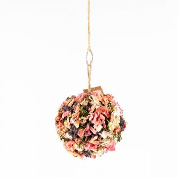 Boule de fleurs séchées à suspendre ZOA avec boucle, rose-lilas, Ø14,5cm