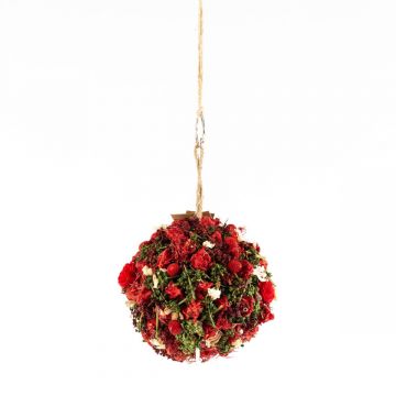 Boule de fleurs séchées à suspendre ZOA avec boucle, rouge-vert, Ø14,5cm