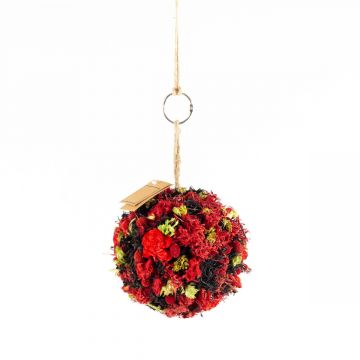 Boule de fleurs séchées à suspendre ZOA avec boucle, rouge-noir, Ø14,5cm