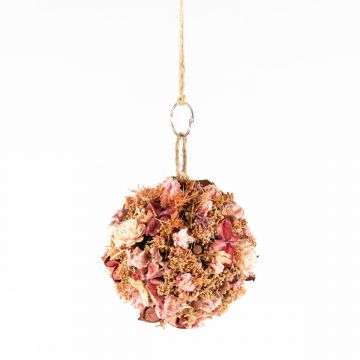 Boule de fleurs séchées à suspendre ZOA avec boucle, rose-blanc, Ø14,5cm