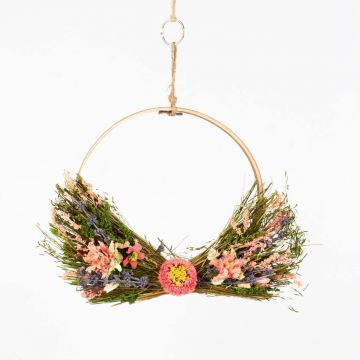 Couronne de fleurs séchées GALENO sur anneau, rose-lilas, 36,5cm, Ø30cm