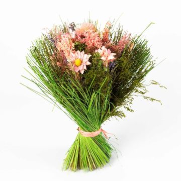 Bouquet de fleurs séchées LELITA, manchette verte, rose-lilas, 35cm, Ø19cm