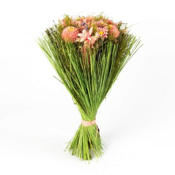 Bouquet de fleurs séchées LELITA, manchette verte, rose-lilas, 45cm, Ø27cm