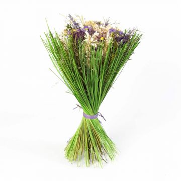 Bouquet de fleurs séchées LELITA, manchette verte, lilas-blanc, 45cm, Ø27cm
