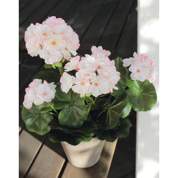 Géranium artificiel AISCHA en pot décoratif, blanc-rose, 33cm, Ø6-8cm