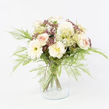 Bouquet de fleurs artificiel MALIA, gerberas, roses, et œillets, blanc-lilas, 40cm, Ø30cm