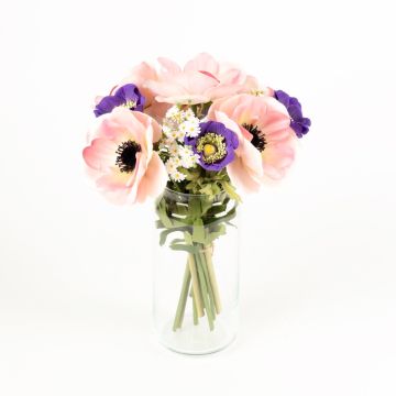 Bouquet d'anémones artificiel AIMEE, pâquerettes, bleu-rose, 30cm, Ø20cm