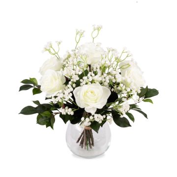 Bouquet de roses en soie ELLI, gypsophile, crème-rose, 35cm, Ø30cm