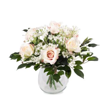 Bouquet de roses en soie ELLI, gypsophile, rose-blanc, 35cm, Ø30cm
