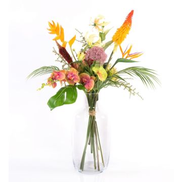 Bouquet paradisiaque artificiel OHANA, orchidée, héliconia, multicolore, 85cm, Ø50cm