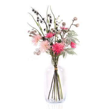 Bouquet du Nouvel An artificiel KAAMI, chrysanthème, rose-argenté, 90cm, Ø45cm