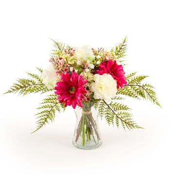 Bouquet de fleurs artificiel MALIA, gerberas, roses, et œillets, rose fuchsia, 40cm, Ø30cm