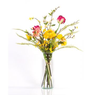 Bouquet de printemps artificiel PRIMAVERA, jaune-rose-blanc, 75cm, Ø40cm