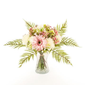 Bouquet de fleurs artificiel MALIA, gerberas, roses, et œillets, rose, 40cm, Ø30cm
