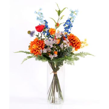 Bouquet estival artificiel LOLANA, delphinium, orange-bleu, 80cm, Ø50cm
