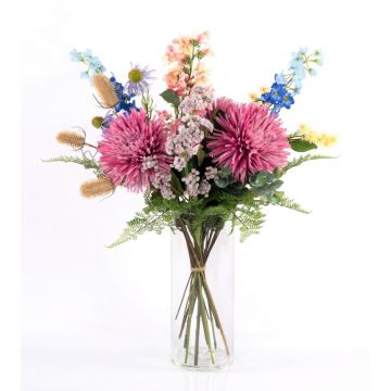 Bouquet estival artificiel LOLANA, delphinium, rose-bleu, 80cm, Ø50cm