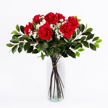 Bouquet de roses en soie AMELIE, gypsophile, rouge, 60cm, Ø35cm