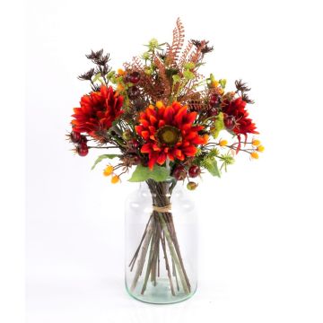 Bouquet d'automne artificiel HELENA, tournesols et renoncules, rouge, 50cm, Ø30cm