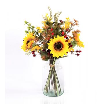 Bouquet d'automne artificiel HELENA, tournesols et renoncules, jaune, 50cm, Ø30cm