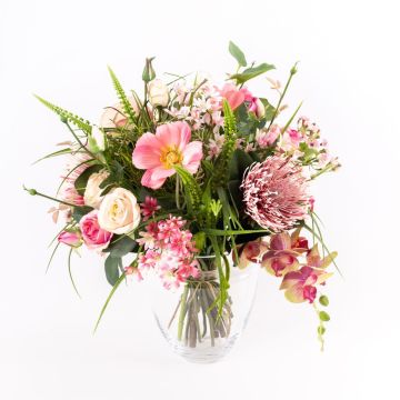 Bouquet estival artificiel SANDARA, rose-vert, 50cm, Ø50cm