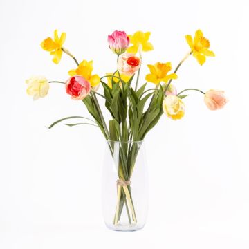 Bouquet de printemps artificiel ADELFA, jaune-rose-fuchsia, 55cm, Ø45cm