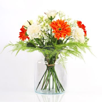 Bouquet de fleurs artificiel MALIA, gerberas, roses, et œillets, orange, 40cm, Ø30cm