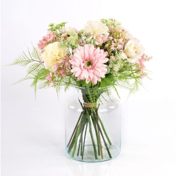 Bouquet de fleurs artificiel MALIA, gerberas, roses, et œillets, rose, 50cm, Ø45cm