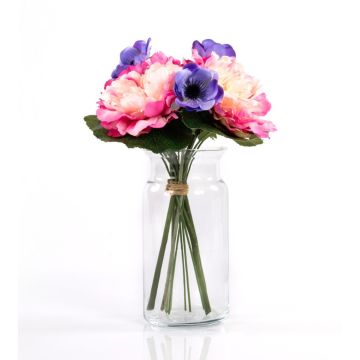 Bouquet de pivoines artificielles MADDIE, anémone, rose-bleu, 30cm, Ø20cm